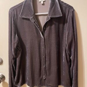 J. Jill Chocolate Velvet Button-Down Shirt with flared whimsigoth sleeve